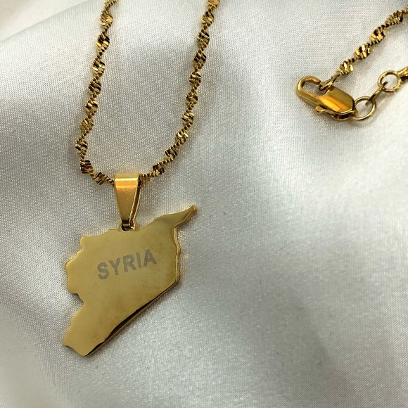 18KGP Stainless Steel Syria Map Necklace - Picture 1 of 4